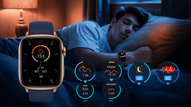 Sleep-tracking watch displaying sleep data