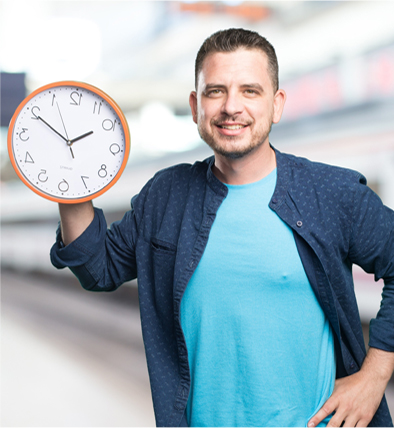Man using a clock to represent body-clock regulation