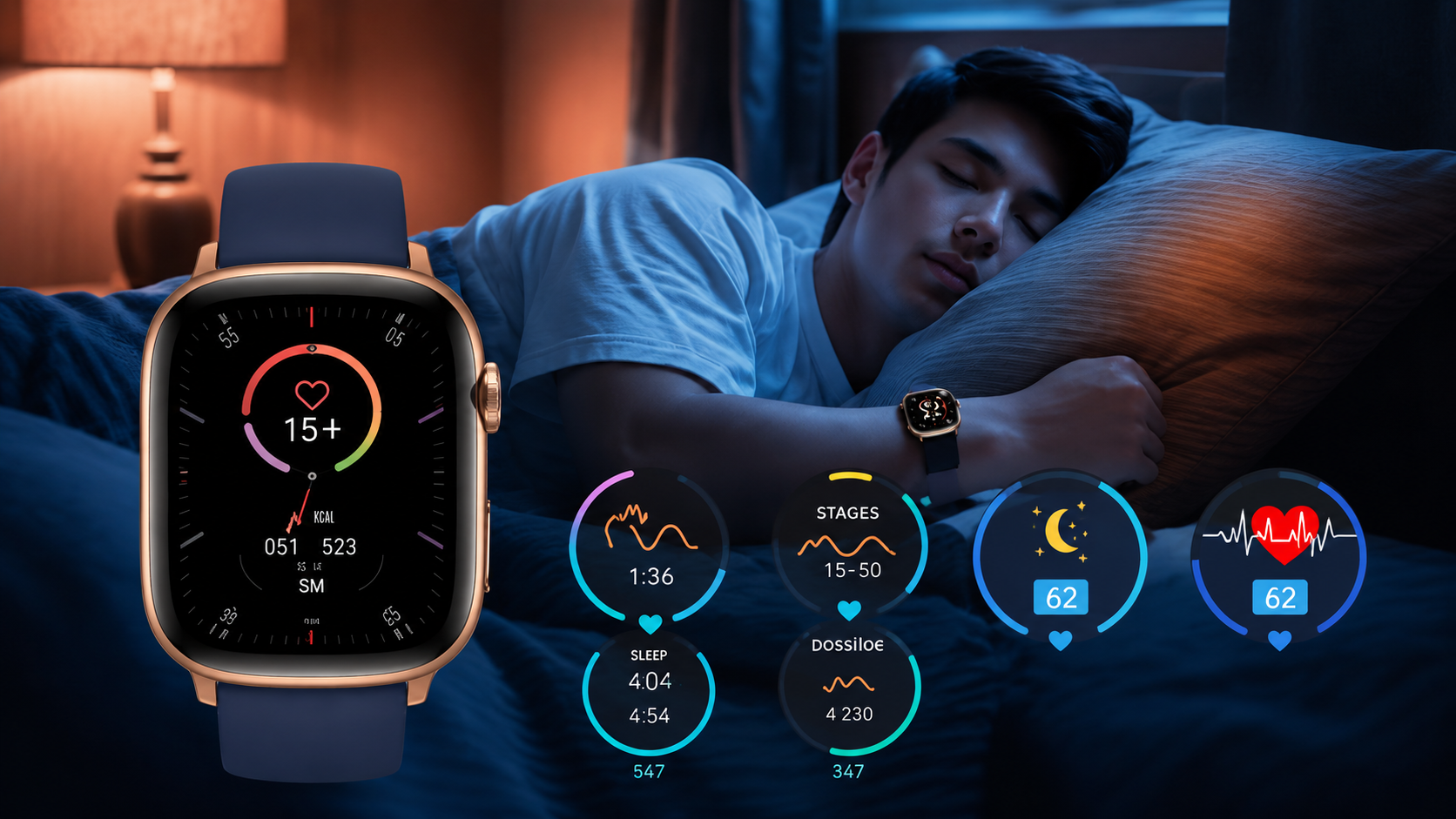 Sleep-tracking watch displaying sleep data